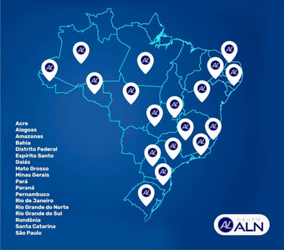 Mapa do Brasil com locais de atuação